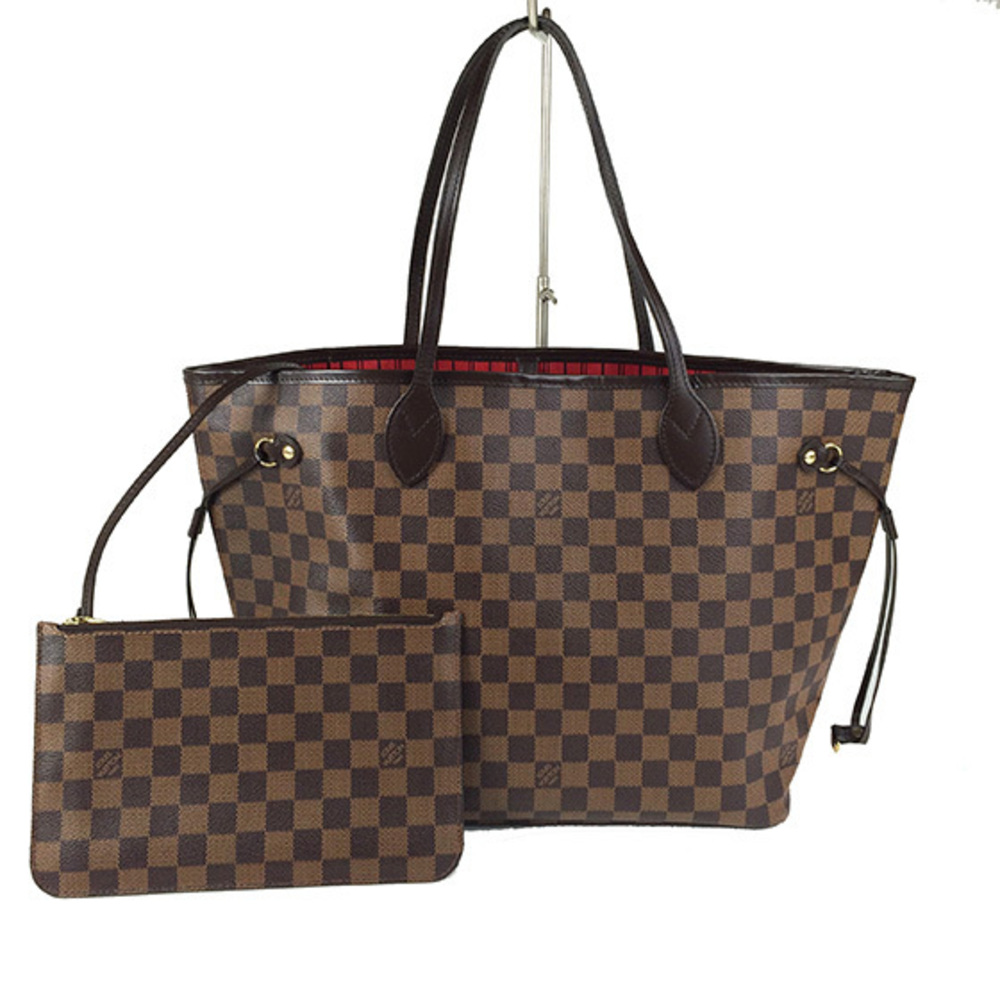 Louis Vuitton Neverfull MM Pouch Damier Ebene Rouge Tote Bag